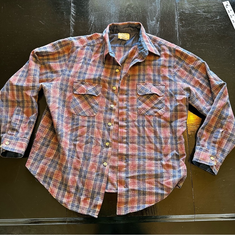 Oakton Large Plaid Retro Shirt Button Down Long Sleeve 90s Red Blue